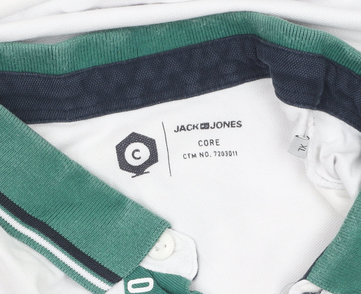 Jack & Jones Men’s White XL Polo Shirt with Green Collar