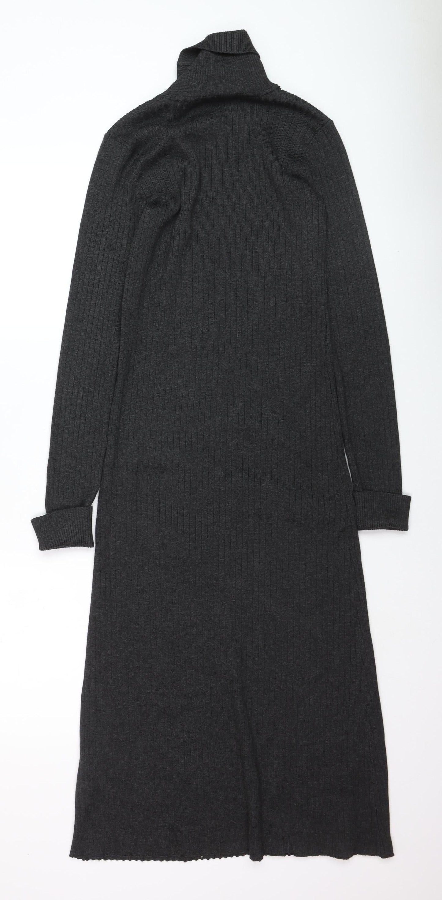 New Look Women’s Grey Ribbed Roll Neck Midi Bodycon Dress Size 12