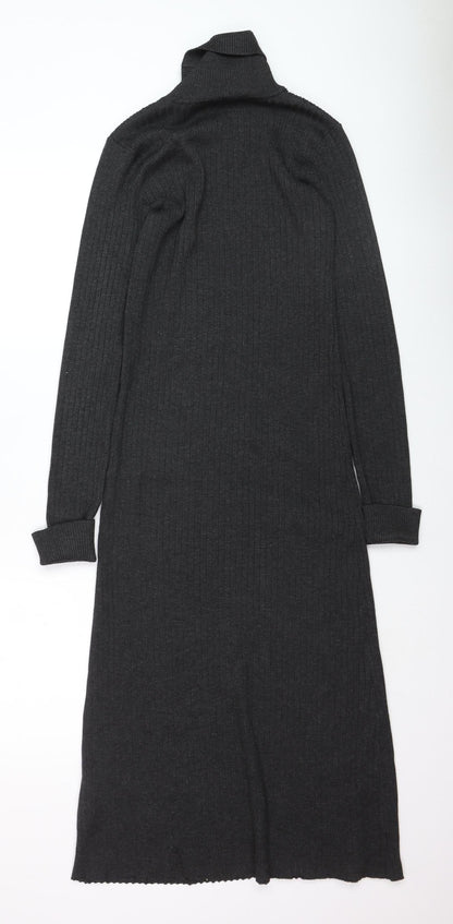 New Look Women’s Grey Ribbed Roll Neck Midi Bodycon Dress Size 12