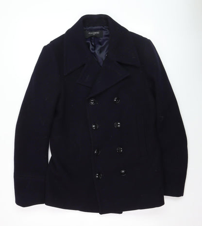 Peacebird Men Black Wool Pea Coat L Mid-Length Double Breasted