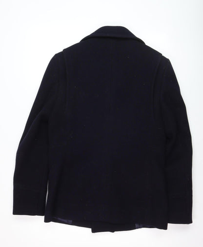 Peacebird Men Black Wool Pea Coat L Mid-Length Double Breasted