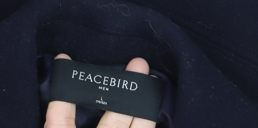 Peacebird Men Black Wool Pea Coat L Mid-Length Double Breasted