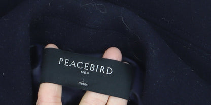 Peacebird Men Black Wool Pea Coat L Mid-Length Double Breasted