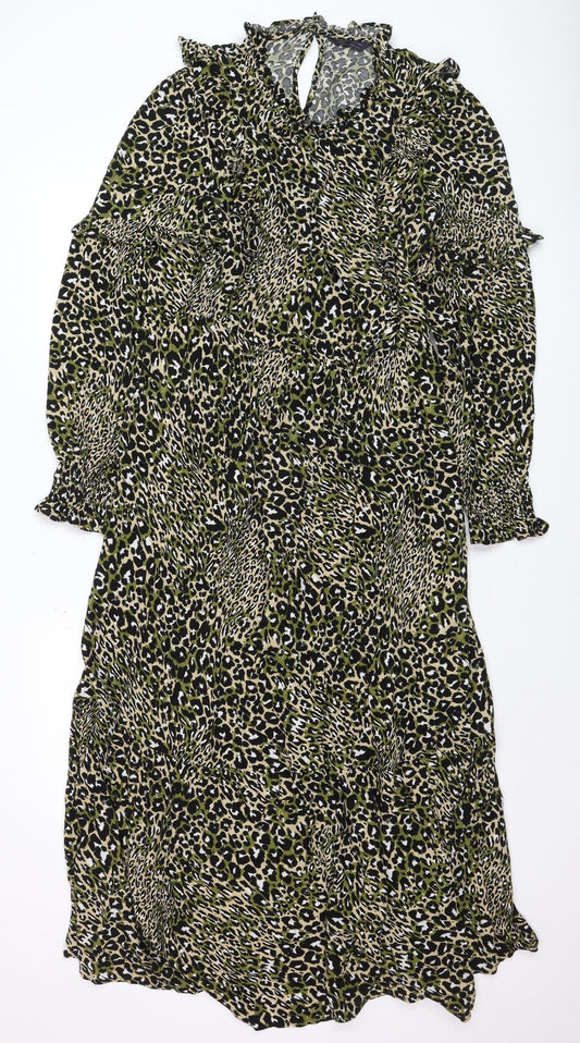 Marks and Spencer Women's Multicoloured Animal Print Midi A-Line Dress Size 14