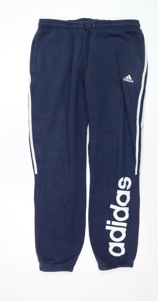 Adidas Men’s Blue L Jogger Sweatpants with Side Stripes