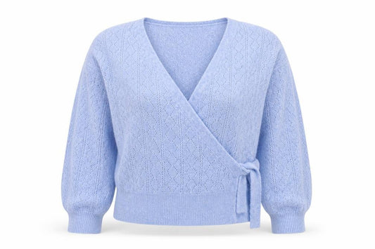 Topshop Women's Blue V-Neck Wrap Knit Jumper Size M