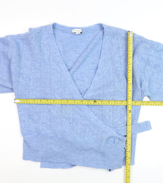 Topshop Women's Blue V-Neck Wrap Knit Jumper Size M