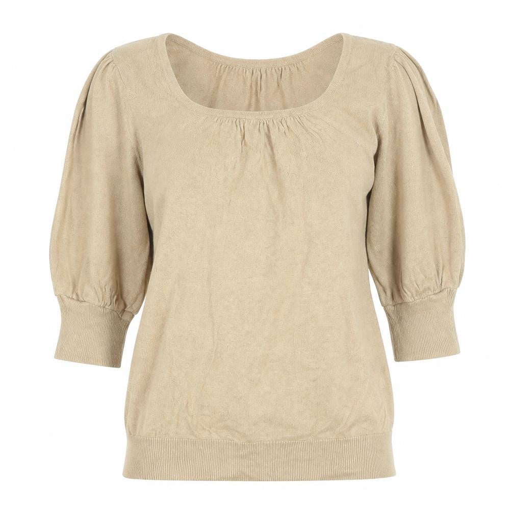 Next Women's Beige Linen Blend Puff Sleeve Blouse UK 8