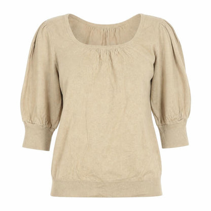 Next Women's Beige Linen Blend Puff Sleeve Blouse UK 8