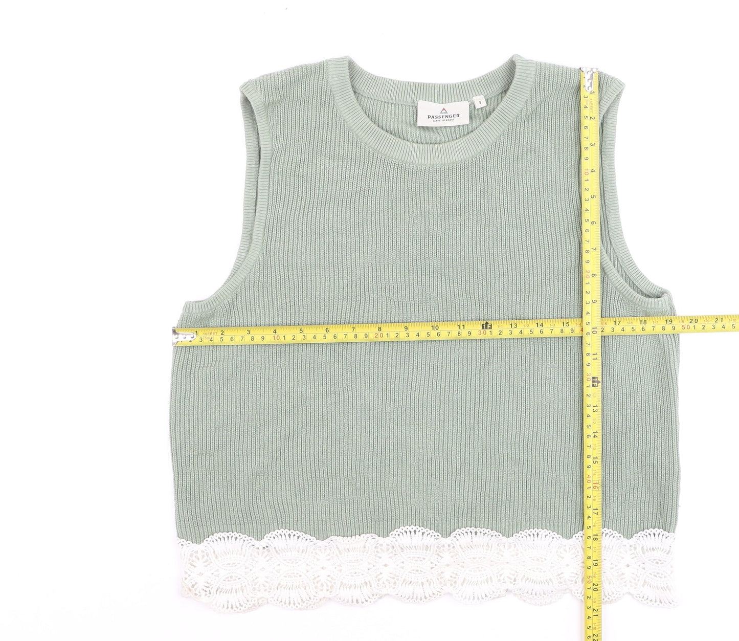 Passenger Women’s Green Cropped Knit Lace Hem Tank Top Size S