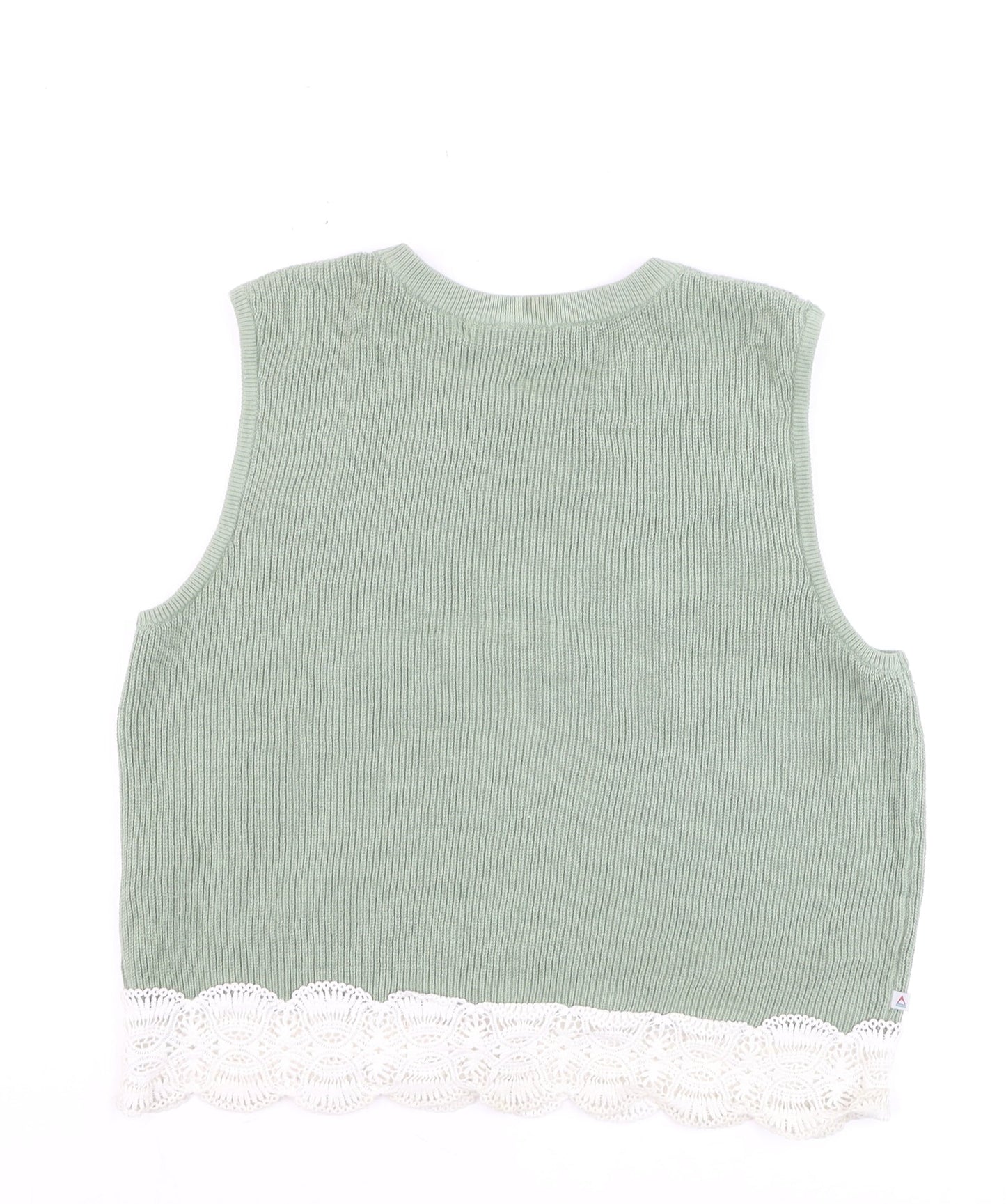 Passenger Women’s Green Cropped Knit Lace Hem Tank Top Size S