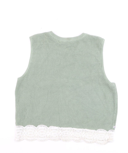Passenger Women’s Green Cropped Knit Lace Hem Tank Top Size S