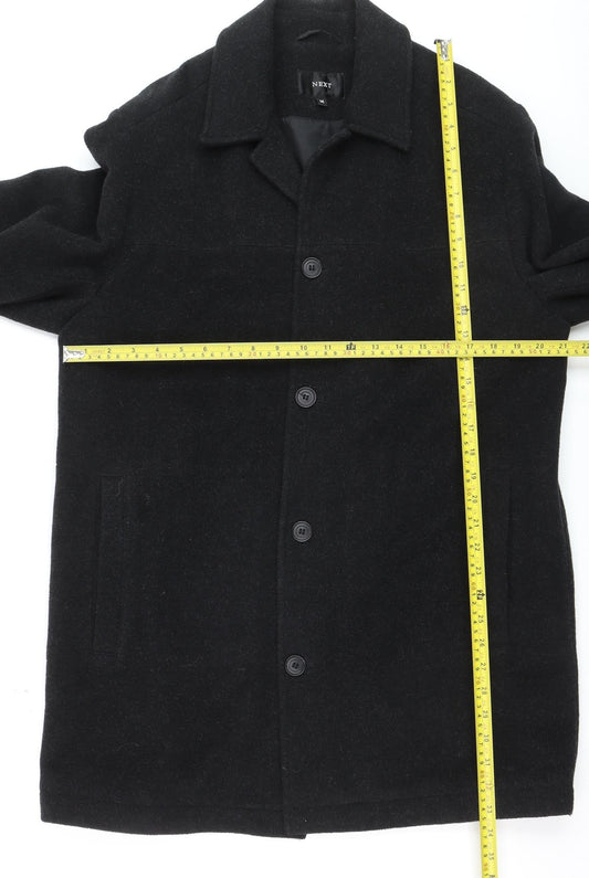 Next Men's Black Wool Cashmere Overcoat M Classic Mid-Length