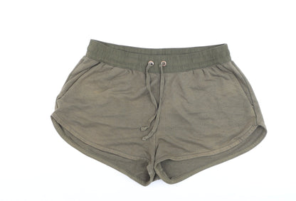 H&M Women’s Khaki Green L Shorts Drawstring Waist Casual Cotton Blend