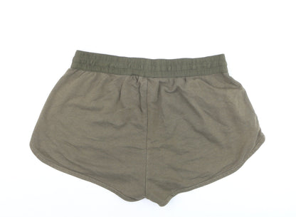 H&M Women’s Khaki Green L Shorts Drawstring Waist Casual Cotton Blend