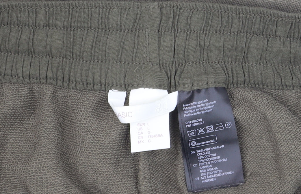 H&M Women’s Khaki Green L Shorts Drawstring Waist Casual Cotton Blend