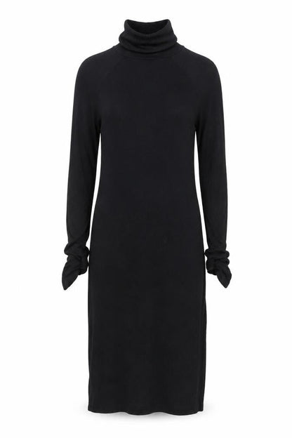 Front view of ASOS Women’s Black Roll Neck Long Sleeve Bodycon Midi Dress, size UK 12