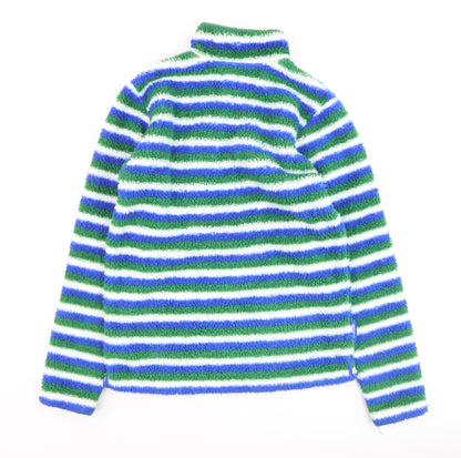 Mountain Warehouse Boys Green Blue Striped Half Zip Fleece Hoodie Age 13