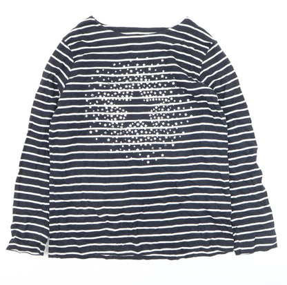 Cotton Traders Women Blue Striped Long Sleeve Cotton T-Shirt Size 16