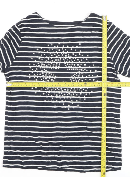 Cotton Traders Women Blue Striped Long Sleeve Cotton T-Shirt Size 16