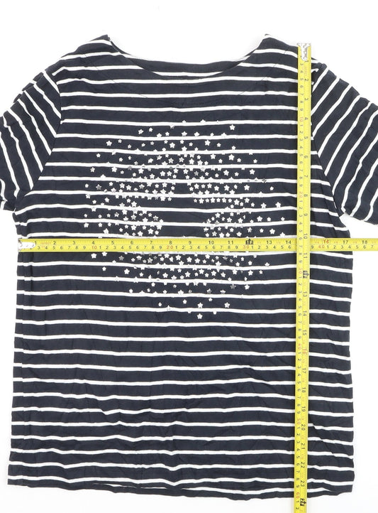 Cotton Traders Women Blue Striped Long Sleeve Cotton T-Shirt Size 16
