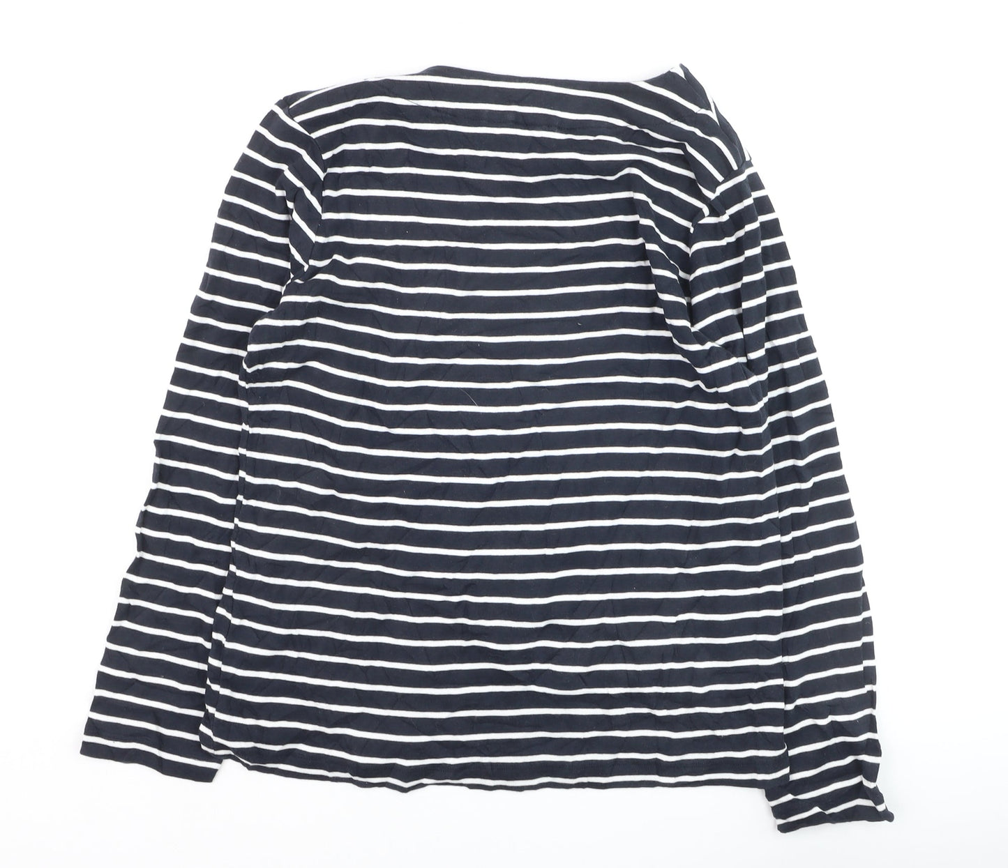 Cotton Traders Women Blue Striped Long Sleeve Cotton T-Shirt Size 16