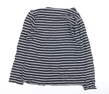 Cotton Traders Women Blue Striped Long Sleeve Cotton T-Shirt Size 16