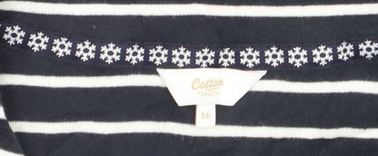Cotton Traders Women Blue Striped Long Sleeve Cotton T-Shirt Size 16