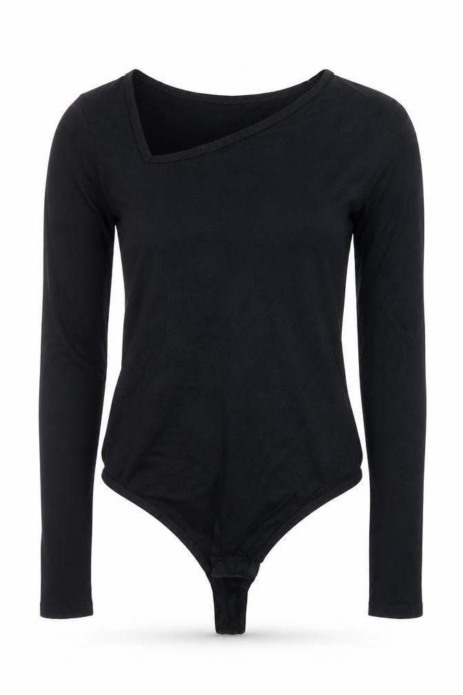 PRETTYLITTLETHING Womens Black Size 10 V-Neck Long Sleeve Bodysuit