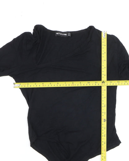 PrettyLittleThing Womens Black Size 10 V-Neck Long Sleeve Bodysuit