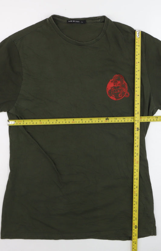 Friend or Faux Men's Green Tiger Graphic Cotton T-Shirt Size L