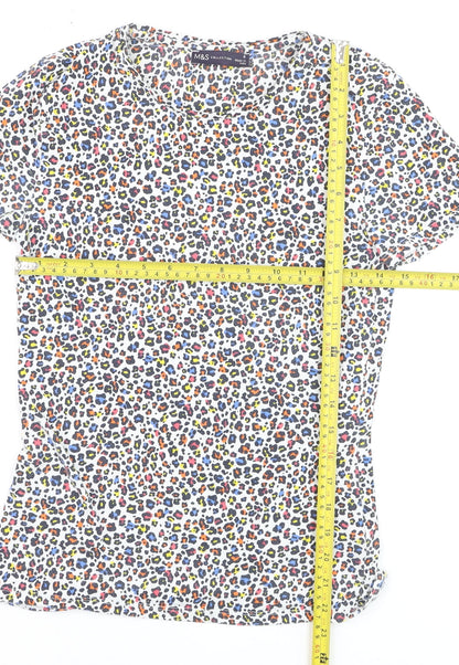 Marks and Spencer Womens Multicoloured Animal Print Cotton T-Shirt Size 8