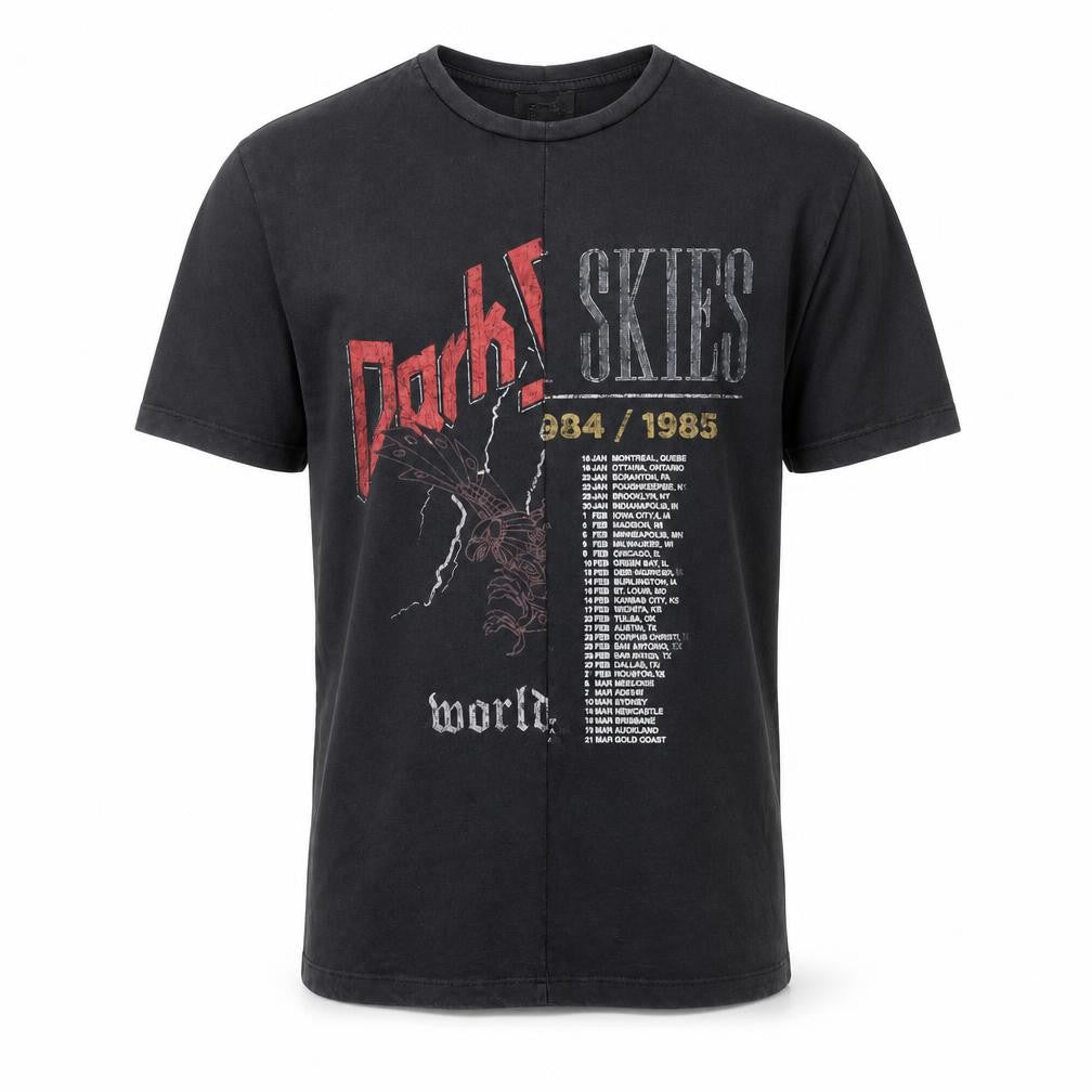 Front view of Topman Men's Black XS Graphic Rock Tour T-Shirt Retro Cotton