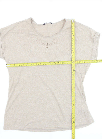Marks and Spencer Womens Beige Embroidered T-Shirt UK 14