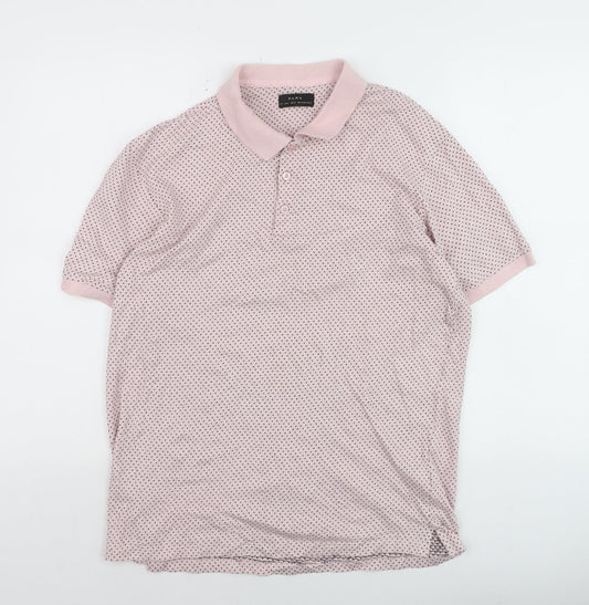Zara Men's Pink Polka Dot Cotton Polo Shirt Size L