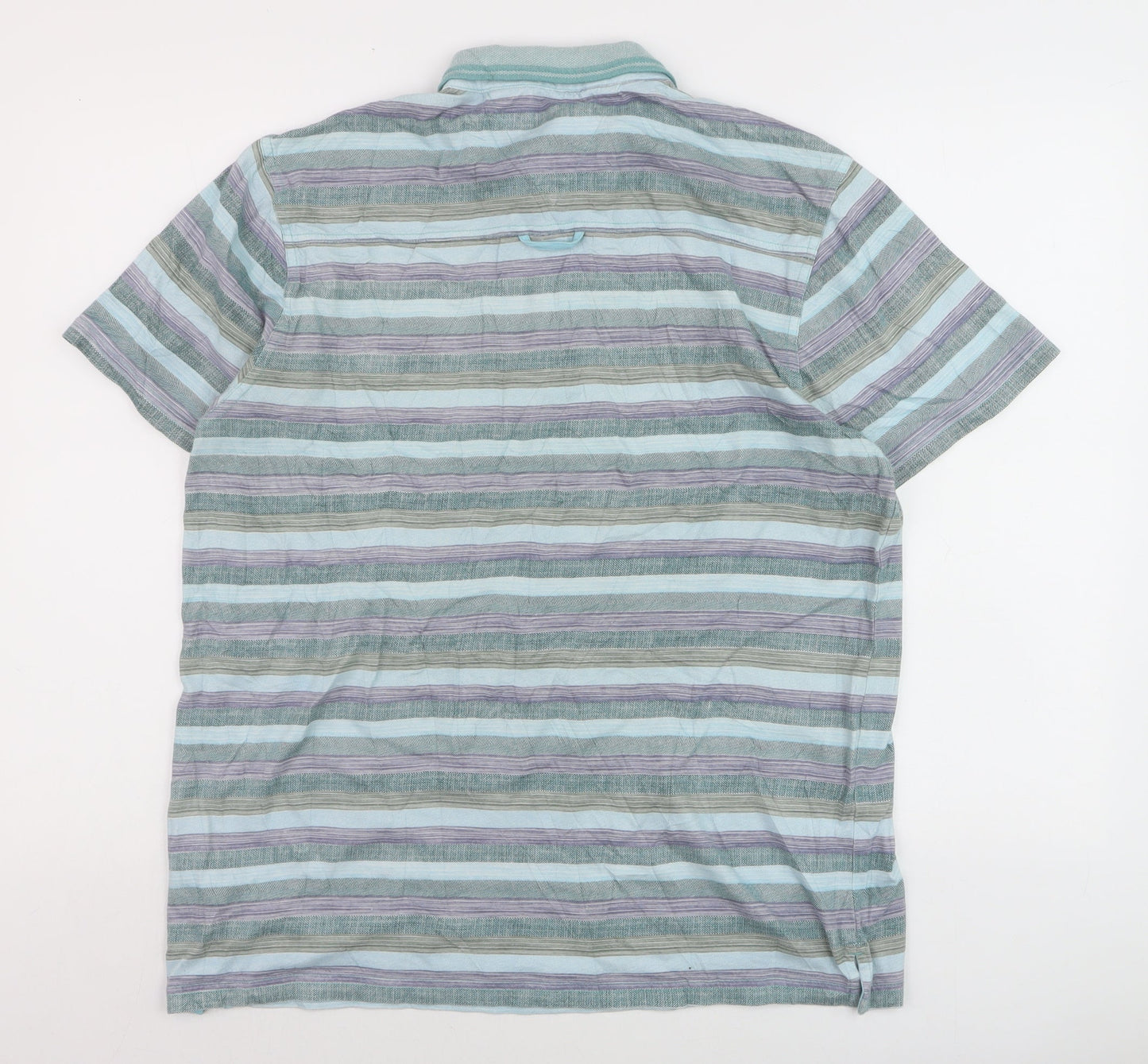 RJR John Rocha Men's Blue Striped Cotton Polo Shirt Medium