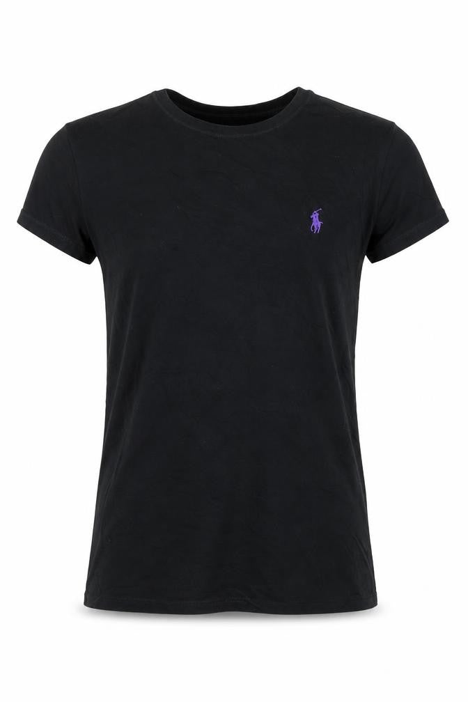 Front view of Ralph Lauren Men Black M Slim Fit Embroidered Logo Cotton T-Shirt