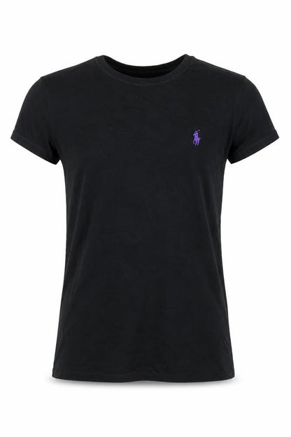 Front view of Ralph Lauren Men Black M Slim Fit Embroidered Logo Cotton T-Shirt