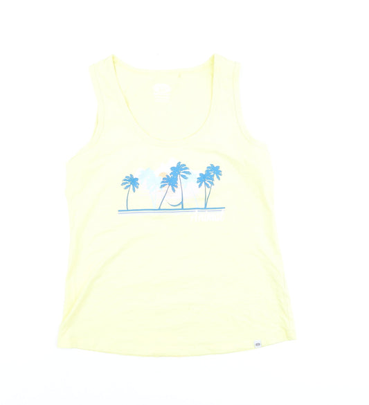 Animal Womens Yellow Cotton Tank Top L Beach Print Summer Casual
