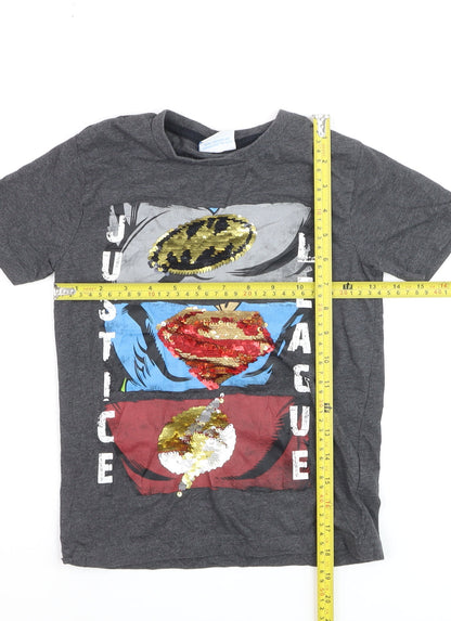 Next Boys Grey Justice League Sequin T-Shirt 6 Years Short Sleeve Cotton Blend