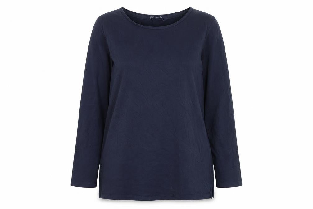 Front view of Crew Clothing Blue Cotton Boat Neck 3/4 Sleeve T-Shirt, size 8