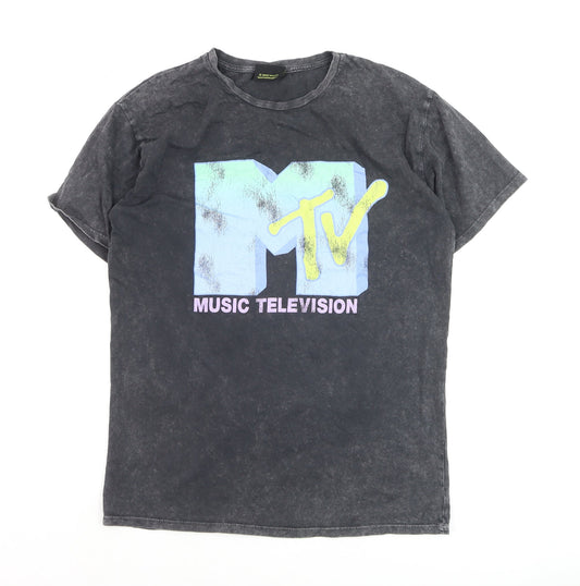 George Girls Black MTV Graphic T-Shirt 14-16 Years Acid Wash Cotton