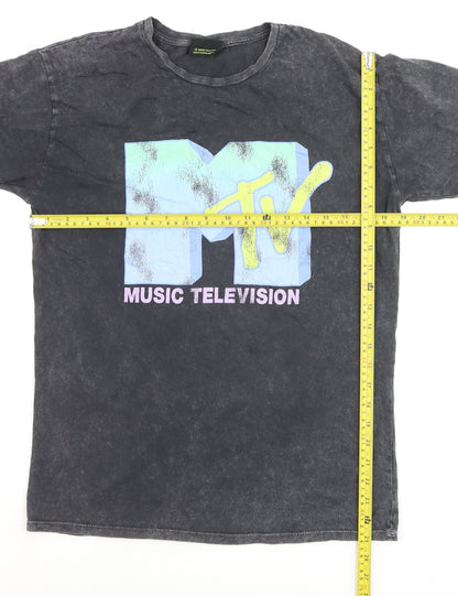 George Girls Black MTV Graphic T-Shirt 14-16 Years Acid Wash Cotton