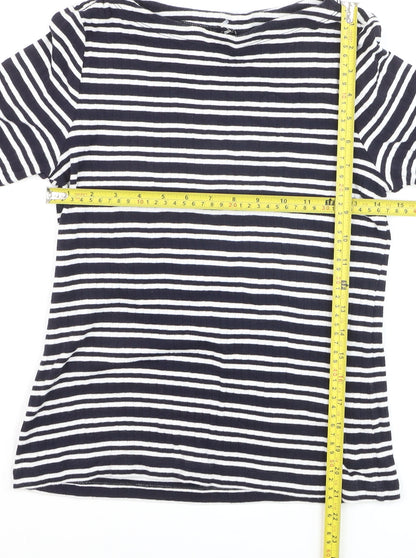 Uniqlo Women's Blue Striped Boat Neck 3/4 Sleeve Jersey T-Shirt L