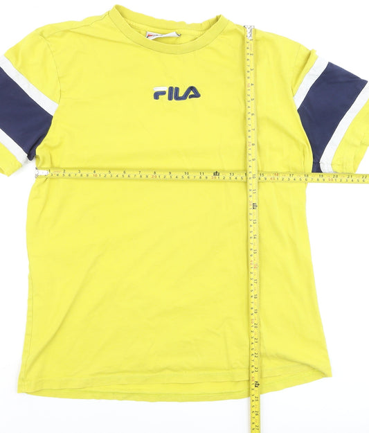 FILA Men’s Yellow Colourblock Crew Neck Cotton T-Shirt Size L