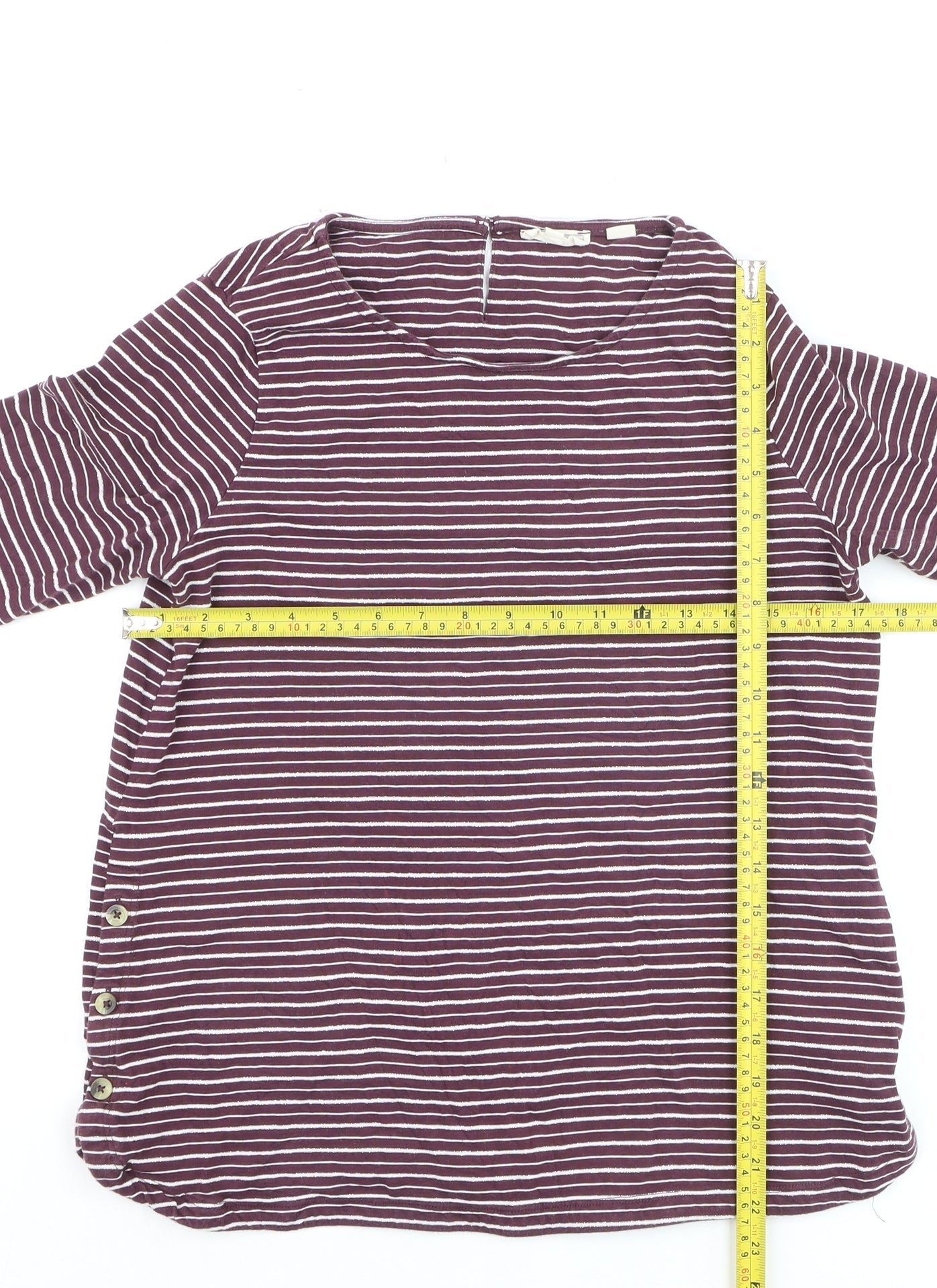 Fat Face Women Purple Striped 3/4 Sleeve Cotton Tunic Top Size 10