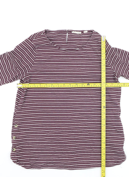 Fat Face Women Purple Striped 3/4 Sleeve Cotton Tunic Top Size 10