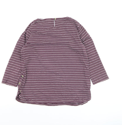 Fat Face Women Purple Striped 3/4 Sleeve Cotton Tunic Top Size 10