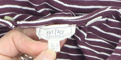 Fat Face Women Purple Striped 3/4 Sleeve Cotton Tunic Top Size 10