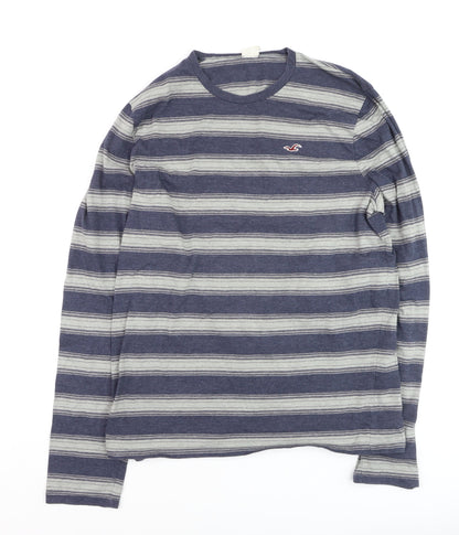 Hollister Men's Blue Striped Long Sleeve Casual Top XL